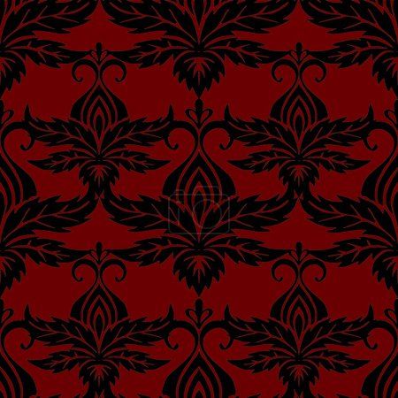 Photo for Seamless symmetrical pattern of abstract black elements on a burgundy background, texture, design - Royalty Free Image
