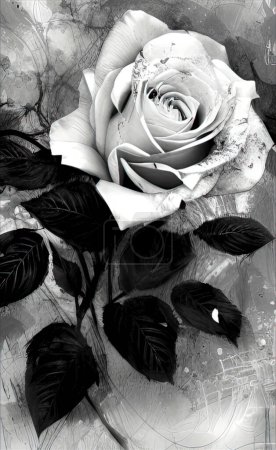 Photo for Black and white drawing of a rose flower close up, monochrome graphics, art - Royalty Free Image