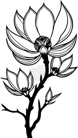 einfache schwarze Zeichnung der Magnolienblüte, Logo, Tätowierung