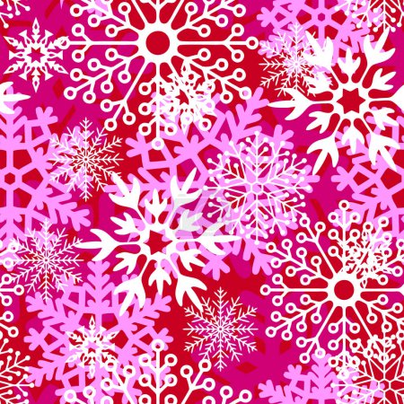 Photo for Seamless asymmetric pattern of colorful snowflakes on a pink background, texture, design - Royalty Free Image