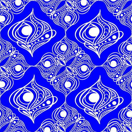 Photo for Seamless tile pattern of abstract geometric white elements on a blue background, texture, design - Royalty Free Image