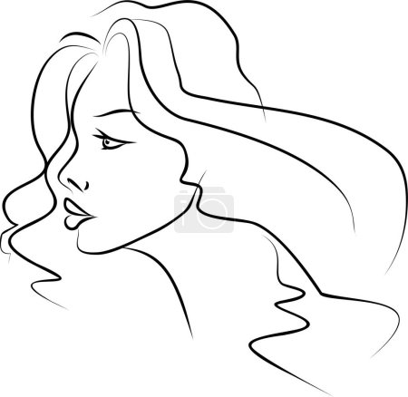 Ilustración de Retrato lineal abstracto en blanco y negro de una mujer, gráficos monocromáticos, arte, logotipo - Imagen libre de derechos