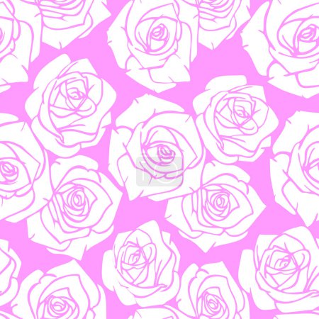 Photo for Seamless graphic pattern of white silhouettes of roses on a pink background, texture, design - Royalty Free Image
