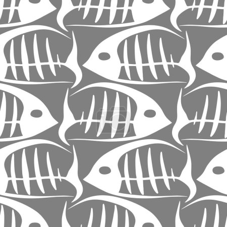 Photo for Graphic gray and white fish skeletons seamless pattern, texture, background - Royalty Free Image