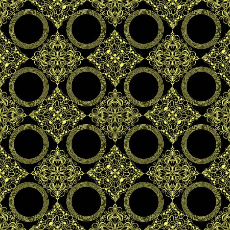 Photo for Seamless graphic pattern, tile with abstract geometric yellow ornament on black background, texture, design - Royalty Free Image