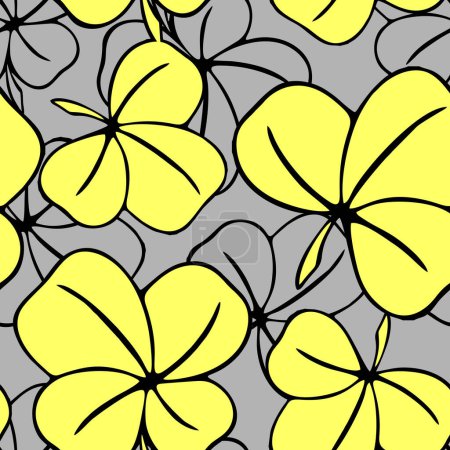 Photo for Seamless asymmetric pattern of clover leaves in yellow-gray tones and black contouros, design, texture - Royalty Free Image