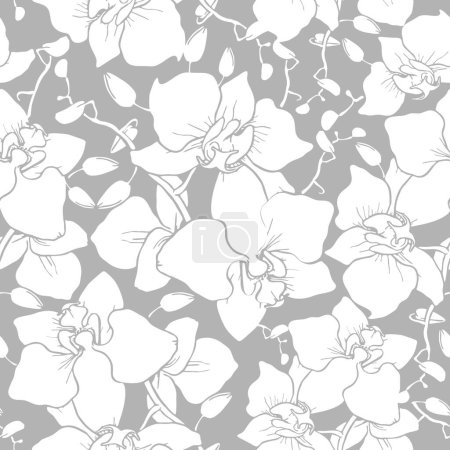 Photo for Seamless pattern of large white silhouettes of orchids on a gray background, texture, design - Royalty Free Image