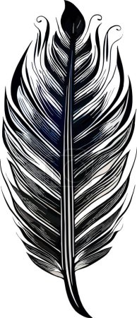 Photo for Simple graphic drawing black and blue bird feather, sketch, logo - Royalty Free Image
