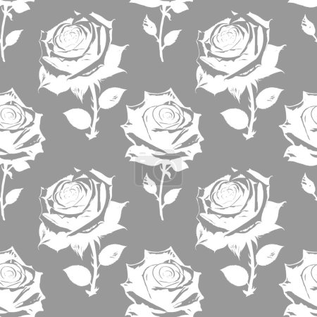Photo for Gray and white rose flowers seamless pattern, texture, design - Royalty Free Image