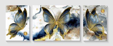Conjunto de ilustraciones creativas modernas con mariposas. Textura de acuarela de diseño creativo moderno para la decoración del hogar, pancartas e impresiones. Ilustración vectorial.