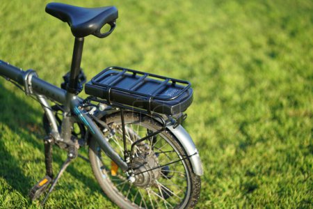 Close up of battery pack of an modern electric bicycle. High quality photo