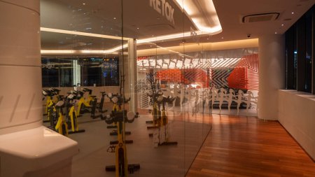 Photo for Background image of various exercise machines in workout hall of modern gym interior. High quality photo - Royalty Free Image