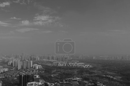 Photo for City Top View of Skyscrapers Building by drone Hong Kong city - Aerial view cityscape flying above Hong Kong City development buildings. High quality photo - Royalty Free Image