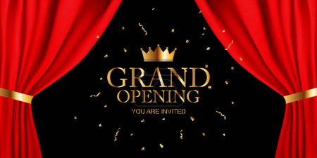 Illustration for Grand Opening Card with Ribbon and Scissors Background - Royalty Free Image