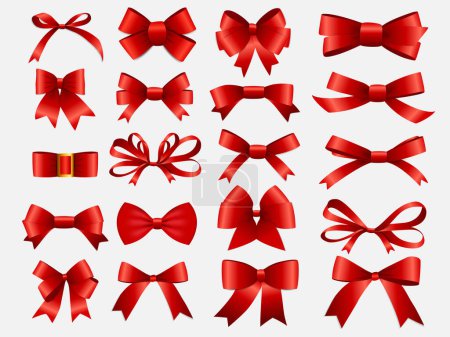 Illustration for Red Ribbon and Bow Set. Vector Illustration Editable - Royalty Free Image
