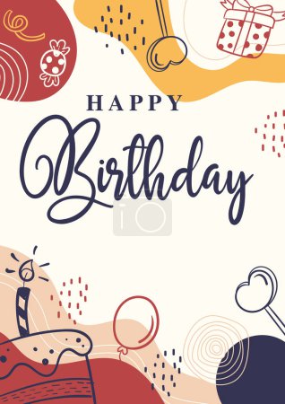 Foto de Happy birthday greeting card for party invitation. Flat vector illustration with hand drawn style - Imagen libre de derechos