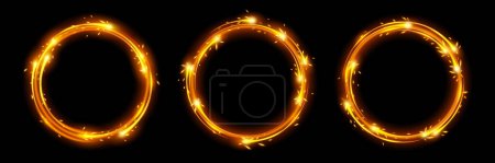 Foto de Marco circular con efecto de movimiento de chispa de fuego. Ilustración de llamas de círculo aisladas sobre fondo negro - Imagen libre de derechos