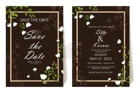 Foto de Plantilla de tarjeta de invitación de boda con decoración de flores en diseño de papel negro - Imagen libre de derechos
