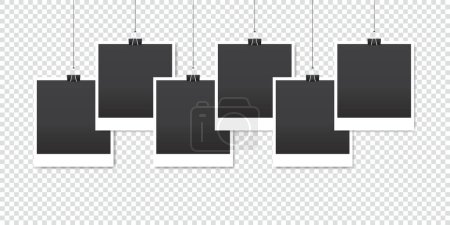 Foto de Marco de fotos en blanco y negro con colgador de clip de encuadernación negro aislado sobre fondo transparente. Ilustración vectorial - Imagen libre de derechos