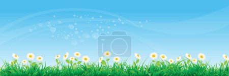 Illustration for Spring Banner with illustration of Sunflowers and grass - Royalty Free Image