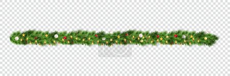 Foto de Amplia guirnalda fronteriza de Navidad de ramas de abeto. Feliz Navidad fondo, frontera de Navidad con ramas de abeto, elementos de pino en vacaciones de Navidad, diseño moderno - Imagen libre de derechos