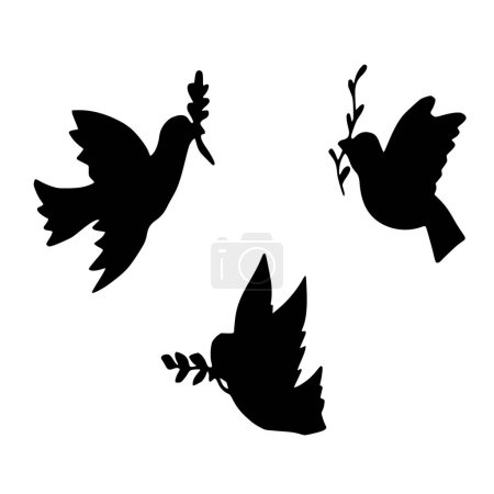 Téléchargez les illustrations : Silhouette vectorielle d'oiseau colombe sur fond blanc - en licence libre de droit