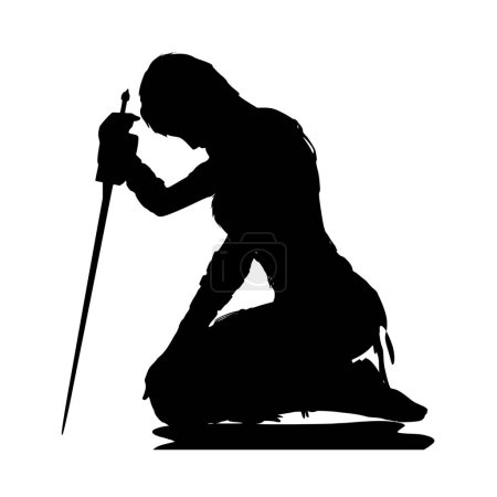 Vector silhouette of warrior on white background