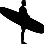 Vector silhouette of surfing on white background