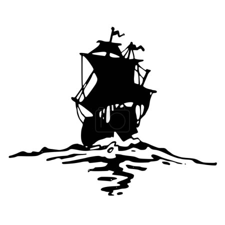 Ilustración de Silueta vectorial de barco sobre fondo blanco - Imagen libre de derechos