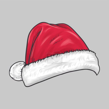 Ilustración de Dibujo vectorial sombrero rojo Santa. Ilustración vectorial de estilo dibujado a mano - Imagen libre de derechos