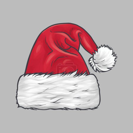 Ilustración de Santa sombrero rojo Dibujo de dibujos animados. Ilustración vectorial de estilo dibujado a mano - Imagen libre de derechos