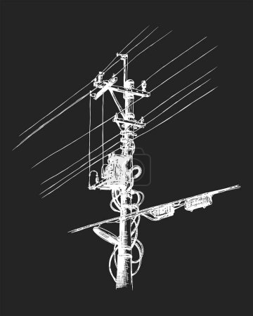 Ilustración de Black Silhouette of Power Line, Vector illustration on black background - Imagen libre de derechos