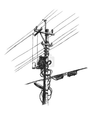 Ilustración de Black Silhouette of Power Line, Vector illustration - Imagen libre de derechos