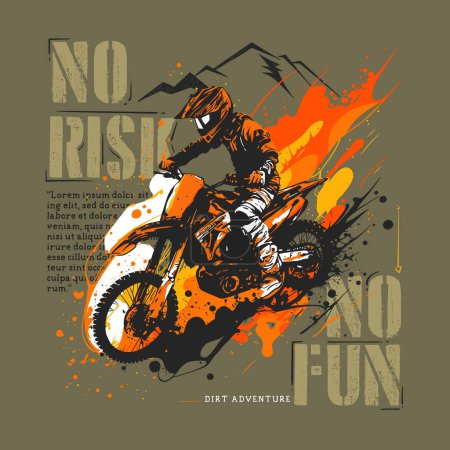 Téléchargez les illustrations : Motocross rider vecteur design, illustration avec des éclaboussures de peinture dans les couleurs jaune et orange - en licence libre de droit