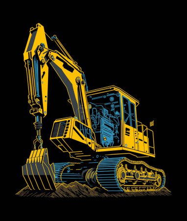 Illustration for Big yellow excavator vector clip art. Construction vehicle - Royalty Free Image