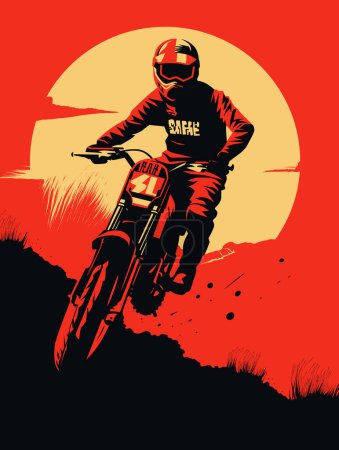Illustration for Dynamic Motocross Rider Soaring in Front of a Stunning Sunset - Vector Illustration - Royalty Free Image