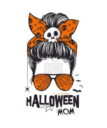 Illustration vectorielle d'une maman à thème Halloween avec une coiffure désordonnée désordonnée