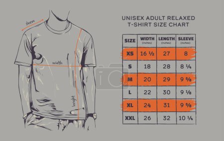 Vector illustration of a t-shirt size chart template.