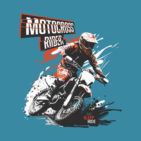 Téléchargez les illustrations : Motocross en action, illustration vectorielle dessinée à la main. - en licence libre de droit