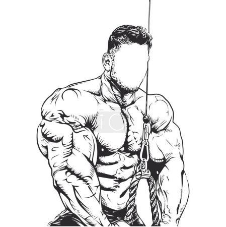 Illustration détaillée d'une personne musclée et sans visage tirant une corde.