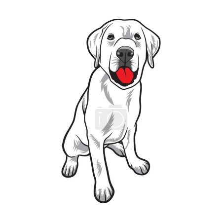 Illustration for A playful dog with red tongue in black and white vector illustration. - Royalty Free Image