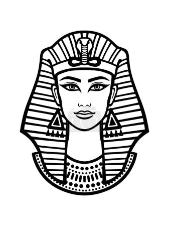 Téléchargez les illustrations : Illustration d'art linéaire vectoriel noir et blanc d'un pharaon égyptien. - en licence libre de droit