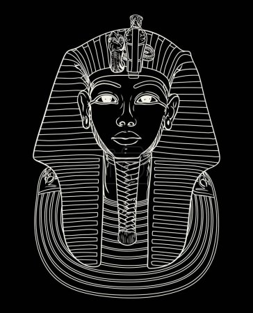 Téléchargez les illustrations : Illustration d'art linéaire vectoriel noir et blanc d'un pharaon égyptien. - en licence libre de droit