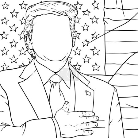 Ilustración artística de una figura, jurando lealtad a la bandera estadounidense.
