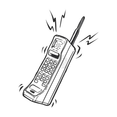 Ilustración de Un teléfono inalámbrico sonando en una nostálgica ilustración vectorial dibujada a mano. - Imagen libre de derechos