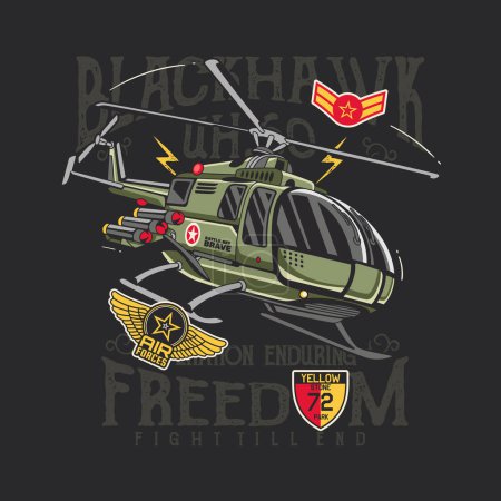 Illustration for Military helicopter vector design with patriotic elements. - Royalty Free Image