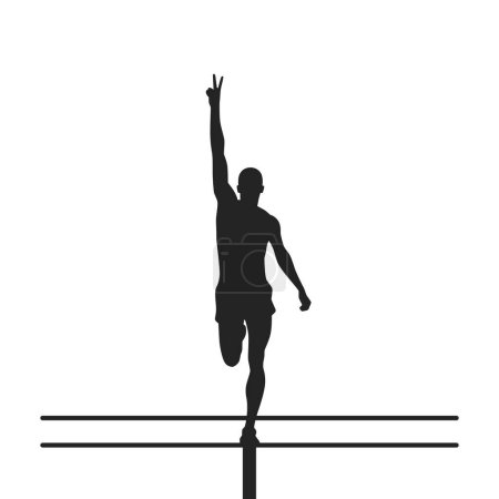 Silhouette d'un athlète masculin pose de victoire sur fond blanc.