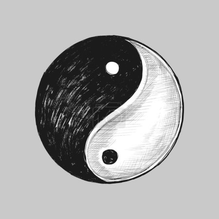 Ilustración de Esbozo en blanco y negro de un símbolo yin yang que representa el equilibrio y la armonía. - Imagen libre de derechos