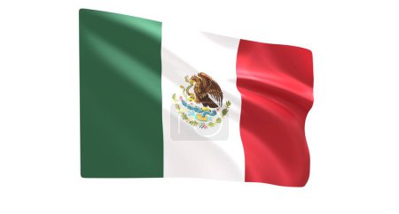 Photo for Mexico flag on flagpole. waving, national flag of mexico, isolated on white background. - Royalty Free Image