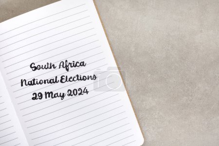 Südafrika Nationalwahlen 29. Mai handgeschrieben auf Notizbuch, mit Kopierplatz